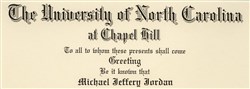 Michael Jordan's 1986 University of North Carolina diploma is one
of the basketball superstar's historic college-era items that will be displayed at the Long Beach Coin, Currency, Stamp & Sports Collectible Expo, January 30 - February 1, 2014. (Photo courtesy of Goldin Auctions.)