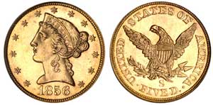 1856-S $5 Liberty PCGS MS64 finest example known
