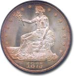 1875 Trade Dollar.  One of only two Trade dollars ever graded MS68 by PCGS.