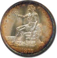 1875-S Trade Dollar.  One of only two Trade dollars ever graded MS68 by PCGS.