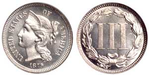 1879 Proof 67 Three Cent Nickel